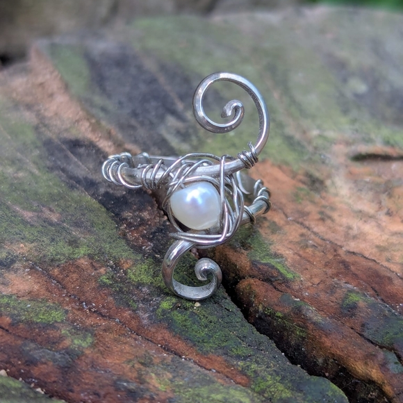 Handmade Wire Wrapped Pearl Ring - Picture 2 of 5